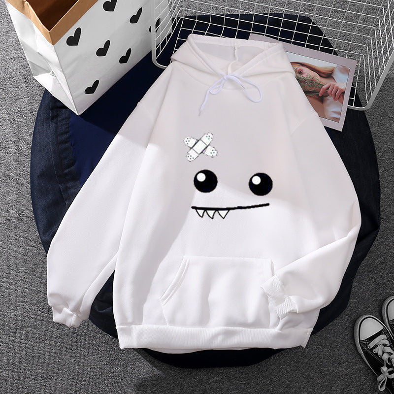 Damen nan Kapuzenpullover mit verspieltem Monstergesicht, Bandagen-Applikation und Kängurutasche Shop Nory