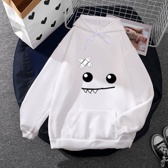 Damen nan Kapuzenpullover mit verspieltem Monstergesicht, Bandagen-Applikation und Kängurutasche Shop Nory