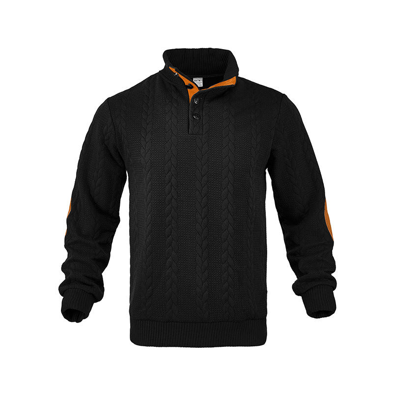 Herren Kabelstrick-Pullover mit Stehkragen, Knopfleiste & Ellbogenpatches Shop Nory