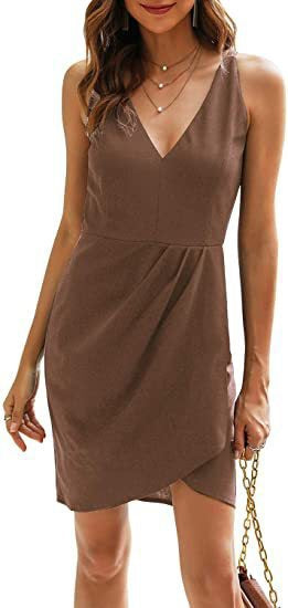 Damen Kurzes Wickelkleid mit V-Ausschnitt und asymmetrischem Saum