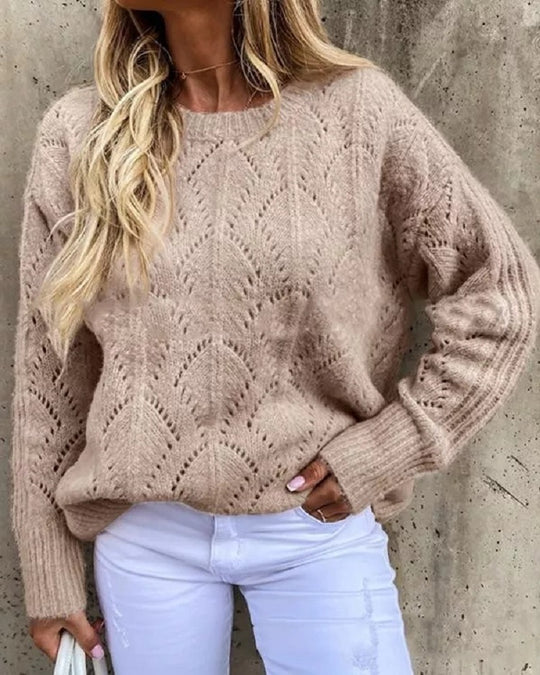 Damen Oversize Ajourstrick-Pullover mit Rundhalsausschnitt Shop Nory