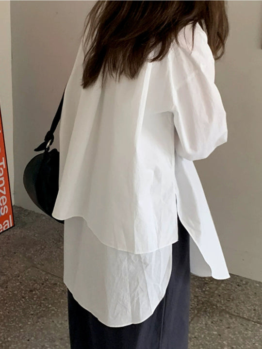 Damen Oversize-Lagenbluse mit verlängertem Rückenteil, Seitenschlitzen und kastiger Passform Shop Nory
