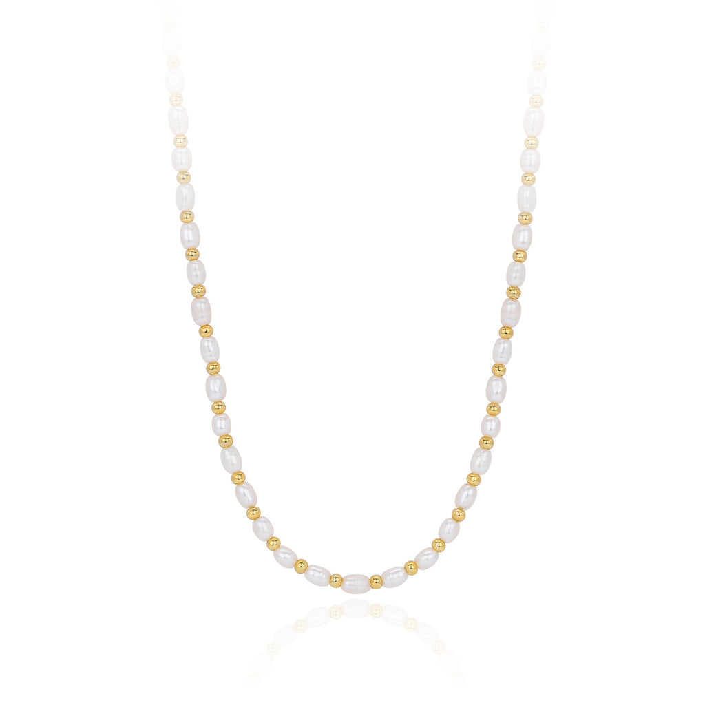 Damen Halskette aus Perlen und 925 Sterling Silber mit goldenen Akzenten Shop Nory