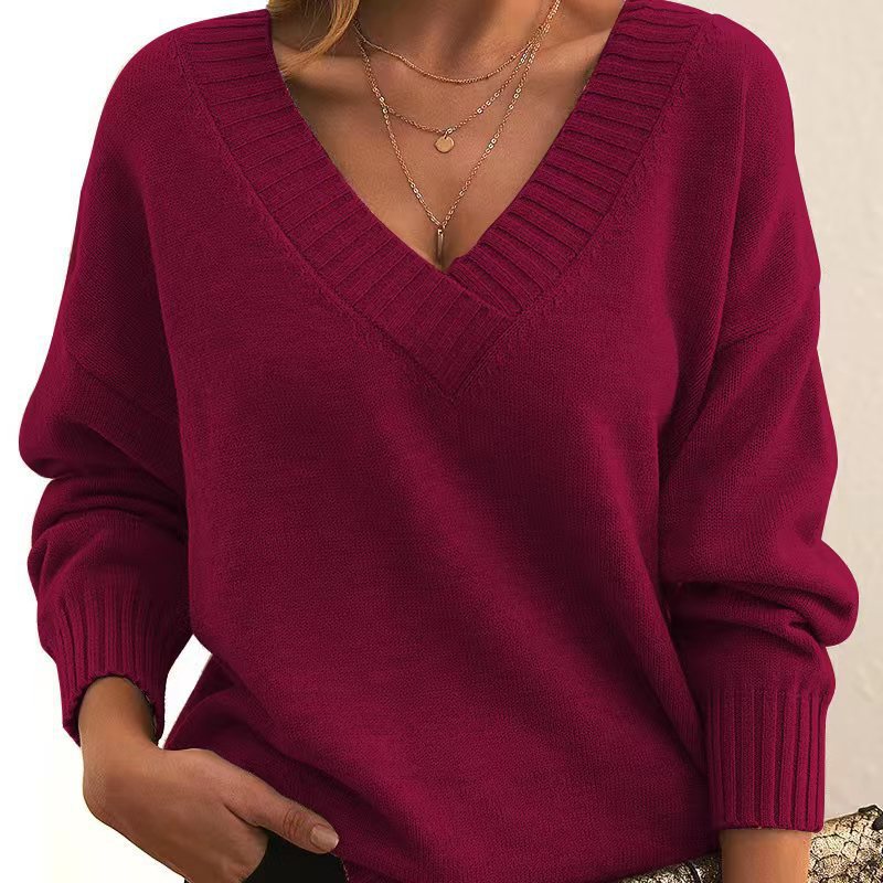 Damen nan Oversized V-Ausschnitt Strickpullover mit gerippten Bündchen Shop Nory