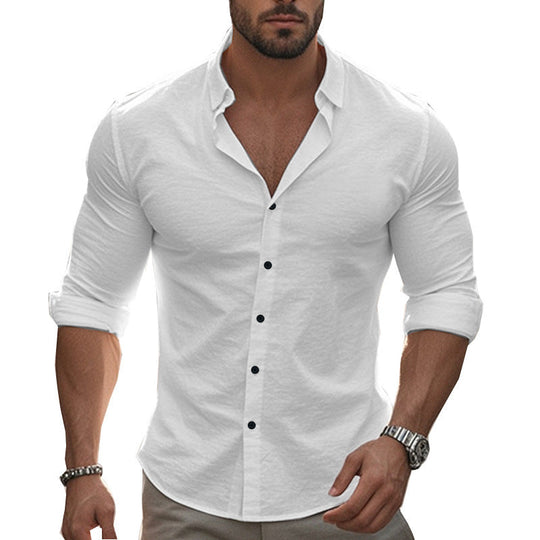 Herren Elegantes Langarmhemd mit modernem Kragen und hochwertiger Baumwollstruktur