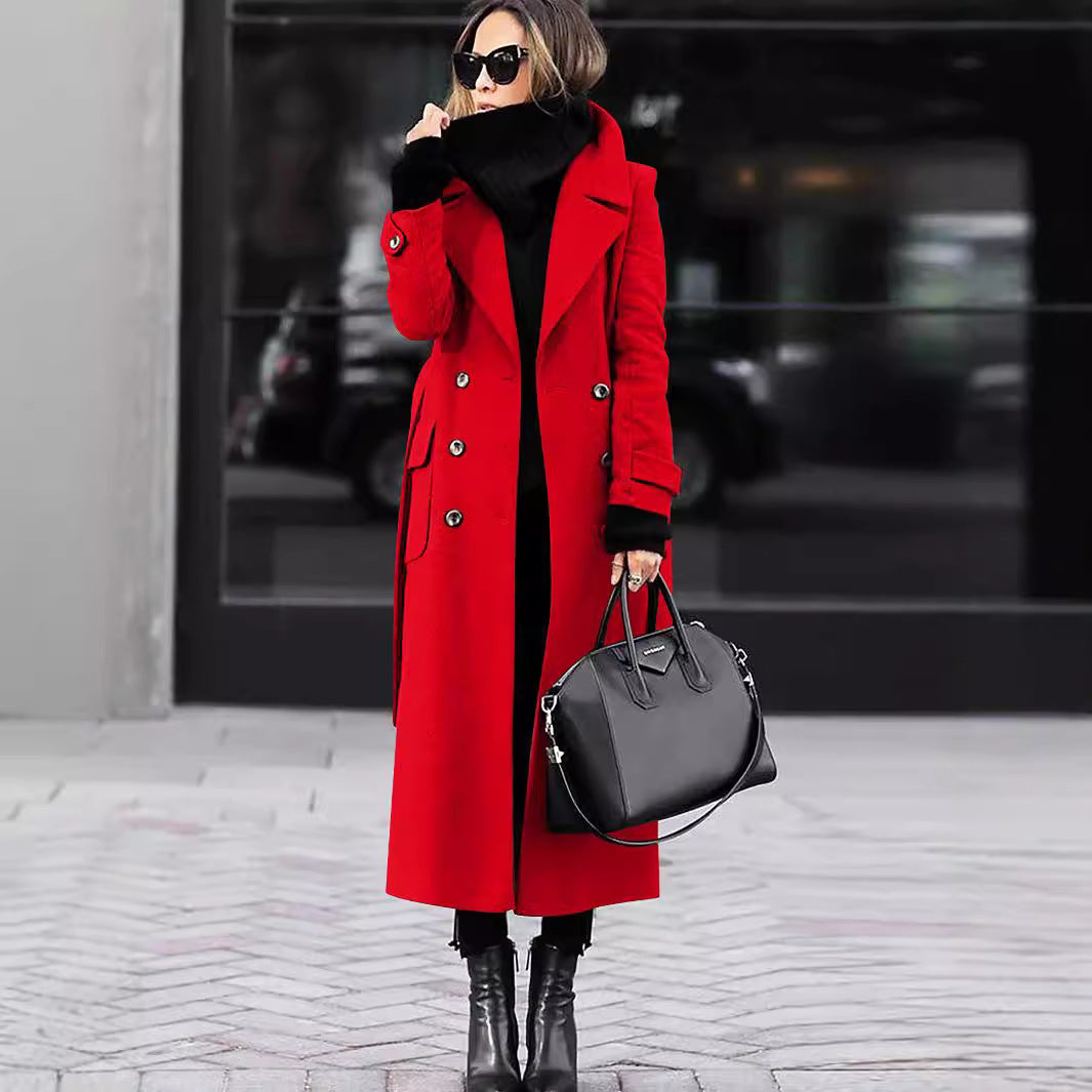 Damen Langmantel Doppelreihig Wollmix mit weitem Revers und Pattentaschen Shop Nory