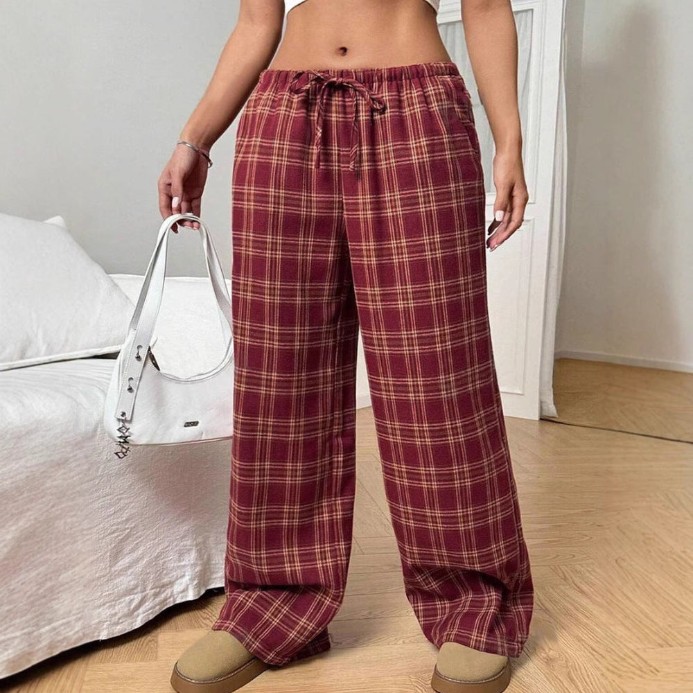 Damen Weite Karohose mit elastischem Bund und praktischen Taschen