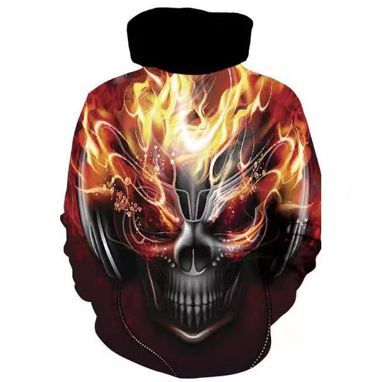 Herren Kapuzenpullover mit fotorealistischem 3D-Skull-Print, Kronen- & Kettenmotiv Shop Nory