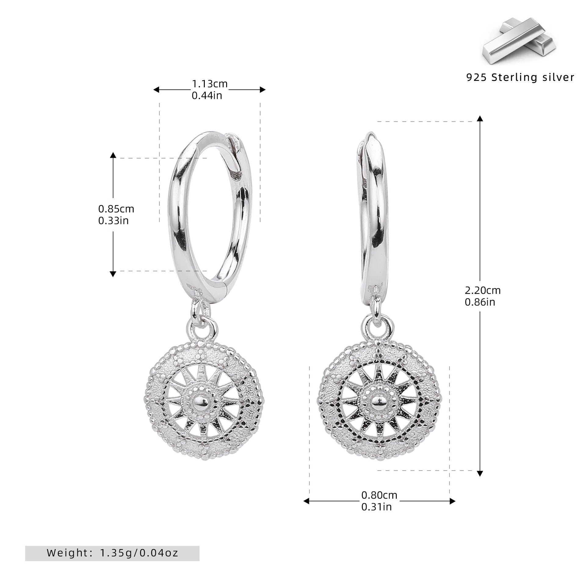 Damen Ohrhänger mit filigranem Sonnenmotiv aus hochwertigem 925 Sterling Silber Shop Nory