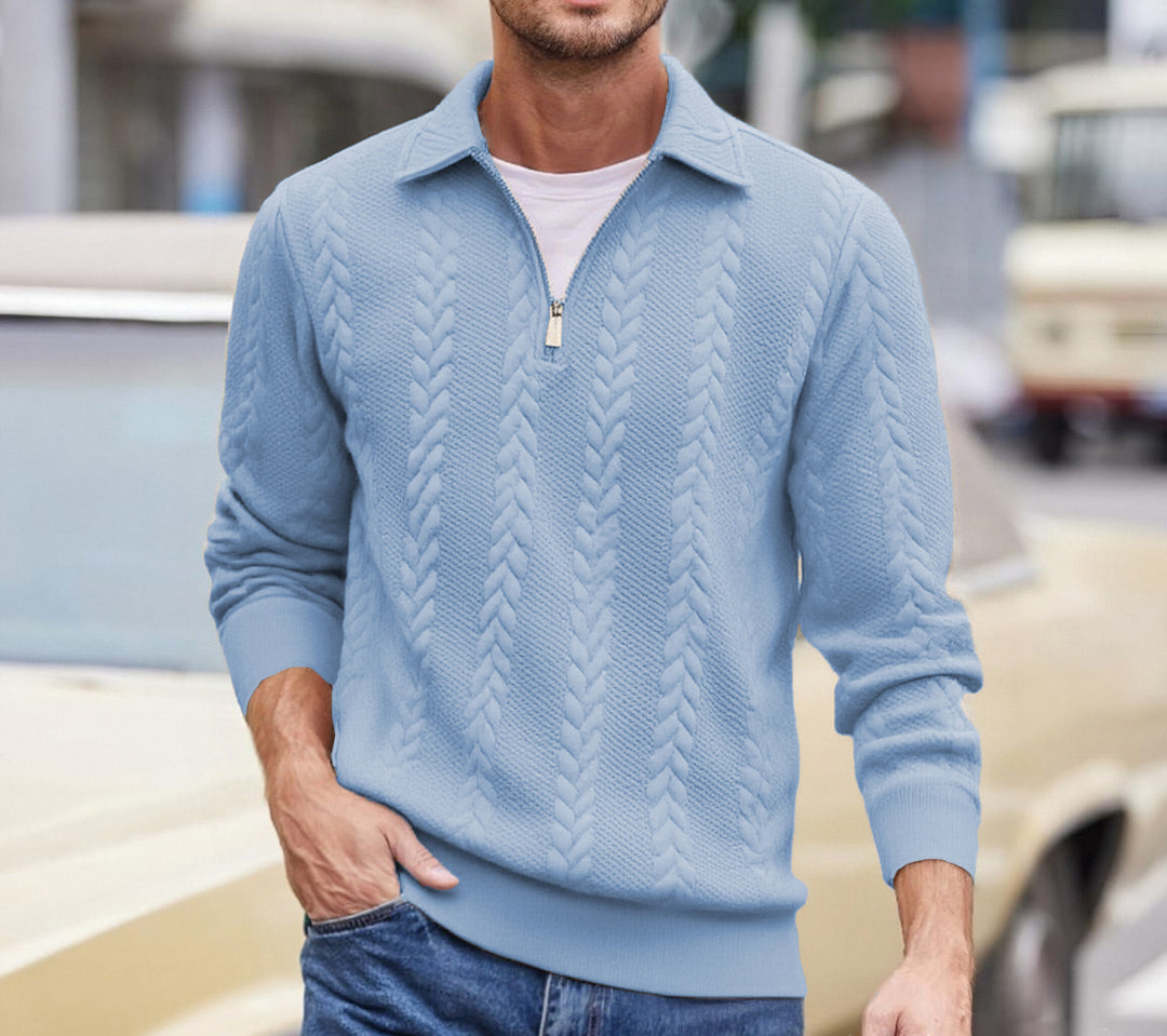 Herren strukturierter Halbzip-Pullover mit Troyerkragen, feinem Zopfmuster und elastischen Bündchen Shop Nory