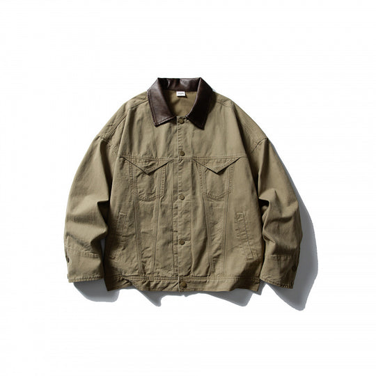 Herren Boxy-Canvasjacke mit Lederkragen und Overshirt-Silhouette Shop Nory