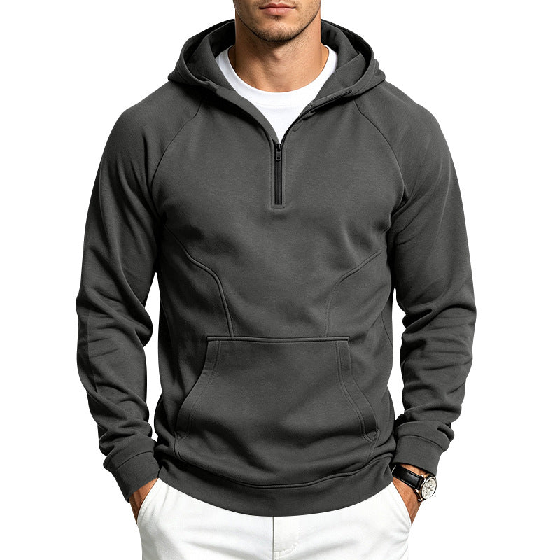 Herren Kapuzenpullover mit halbem Reißverschluss, sportlich-slim Fit und Kängurutasche Shop Nory