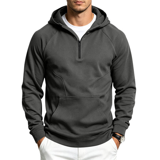 Herren Kapuzenpullover mit halbem Reißverschluss, sportlich-slim Fit und Kängurutasche Shop Nory