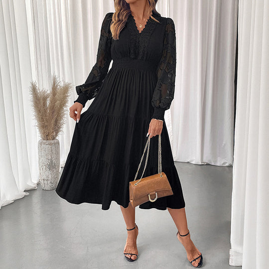 Damen Elegantes Maxikleid mit Spitzenärmeln Shop Nory