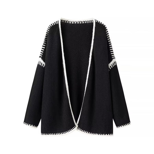 Damen Oversize-Strickjacke mit kontrastierender Häkelkante und überschnittener Schulter Shop Nory
