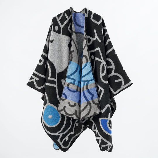 Damen Reversibler Strickponcho im Kuschel‑Umhang mit grafischem Jacquard Shop Nory
