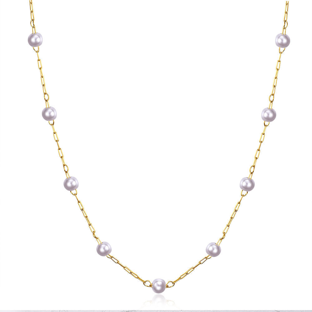 Damen Halskette mit elegantem Perlen-Design und goldener Gliederstruktur Shop Nory