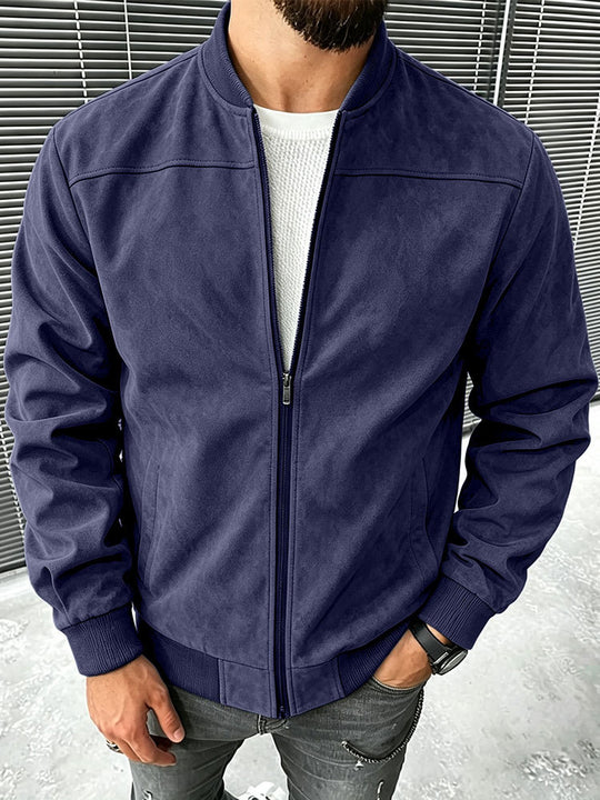 Herren Veloursleder-Optik Bomberjacke mit Reißverschluss und Rippbündchen Shop Nory