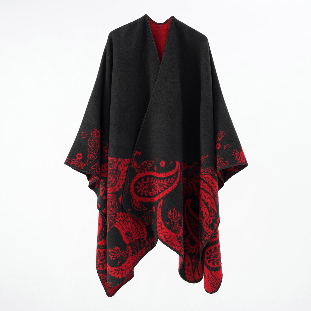 Damen Feines Woll-Cape im Überwurfstil mit kontrastierender Border-Jacquard Shop Nory
