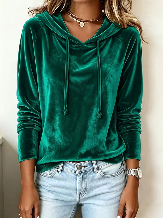 Damen Samt-Hoodie mit Kapuze Kordelzug und legerem Schnitt Shop Nory