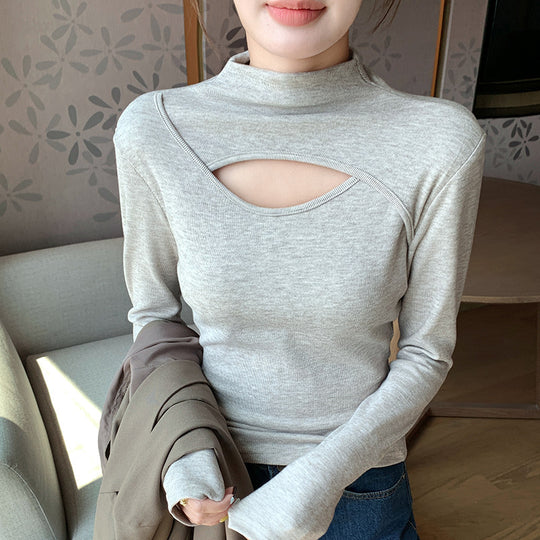 Damen Elegantes Langarmshirt mit Ausschnitt Shop Nory