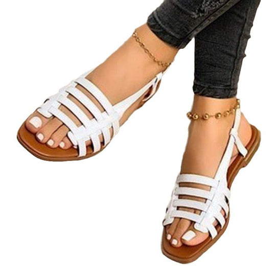 Damen Geflochtene Riemen-Sandalen mit flacher Laufsohle und offenem Zehenbereich Shop Nory