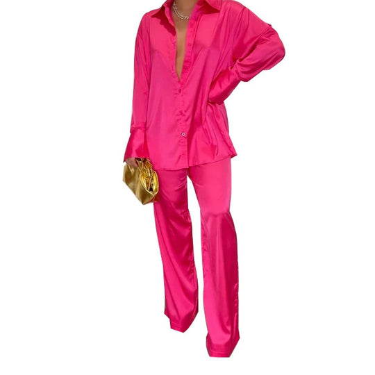 Damen Satin-Hemd und Palazzo-Hose Lounge-Set Shop Nory