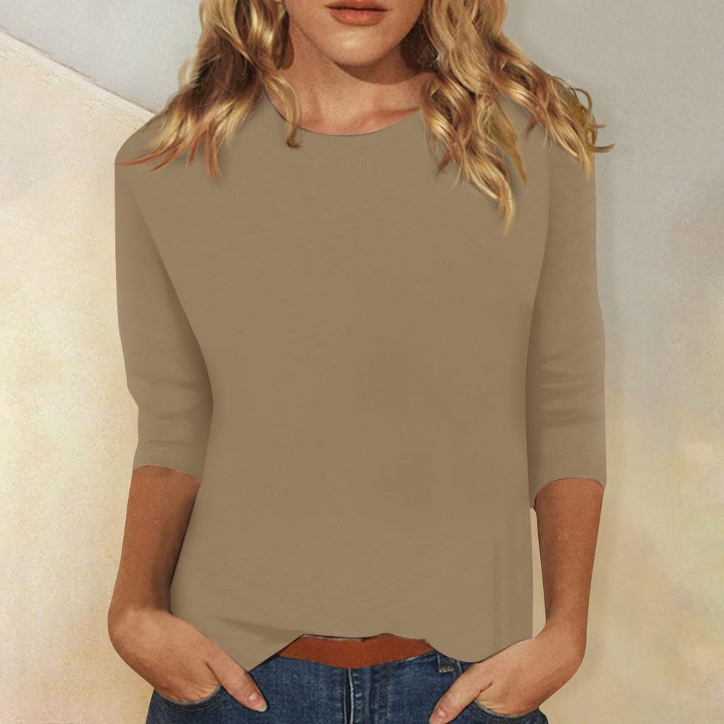 Damen Lockeres Baumwollshirt mit 3/4-Ärmeln