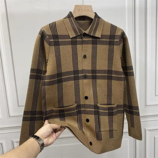Herren Leichtes Strick-Übergangshemdjacke mit Karomuster und aufgesetzten Taschen Shop Nory