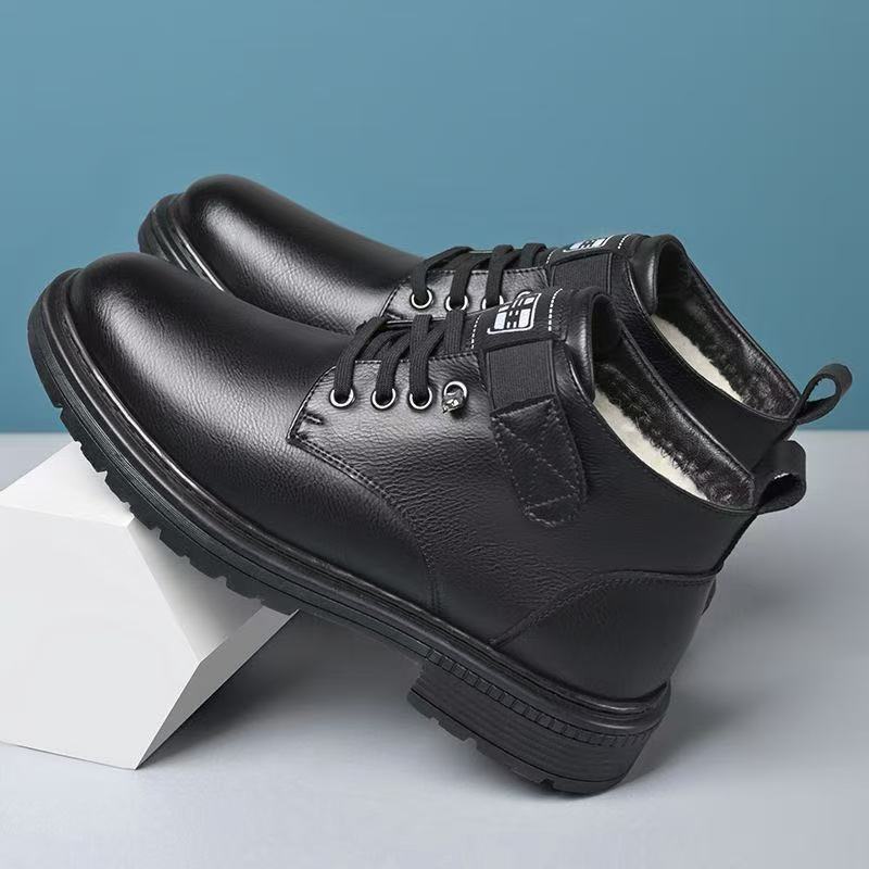 Herren Thermisch gefütterte knöchelhohe Lederimitat-Stiefel mit rutschfester Profilsohle Shop Nory