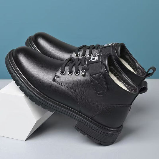Herren Thermisch gefütterte knöchelhohe Lederimitat-Stiefel mit rutschfester Profilsohle Shop Nory