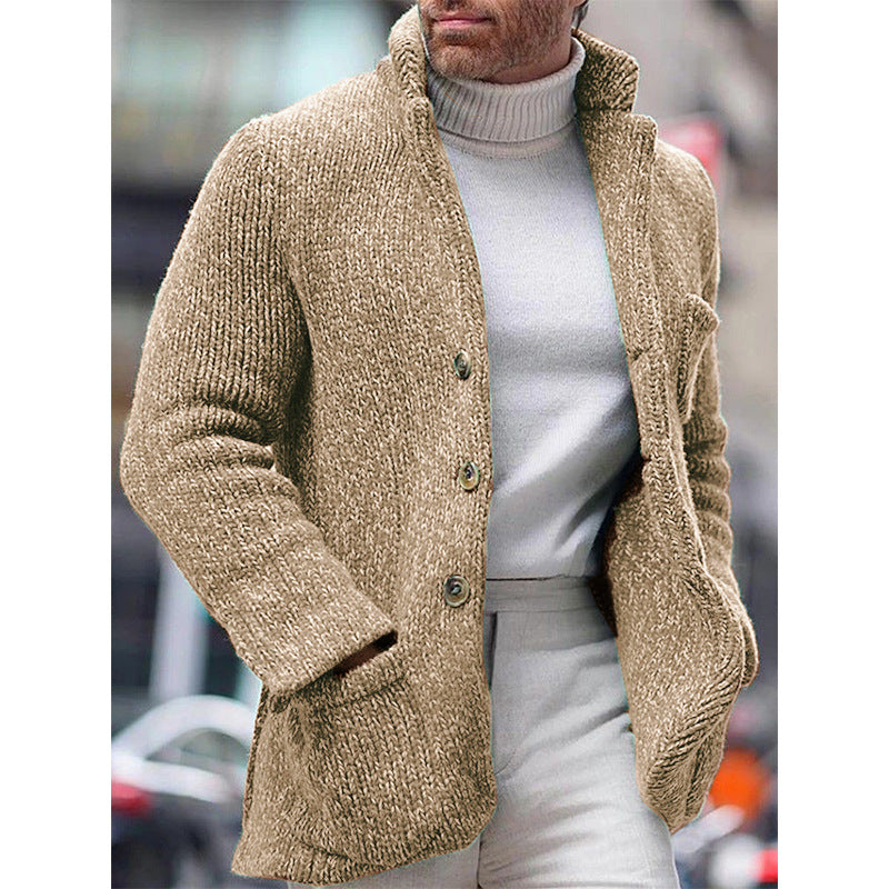 Herren Grobstrick-Cardigan-Jacke mit hohem Stehkragen und aufgesetzten Taschen Shop Nory