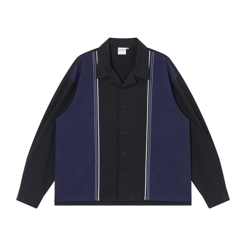 Herren weite Boxy-Hemdjacke mit Paneelen, vertikalen Ziernähten und Reverskragen Shop Nory