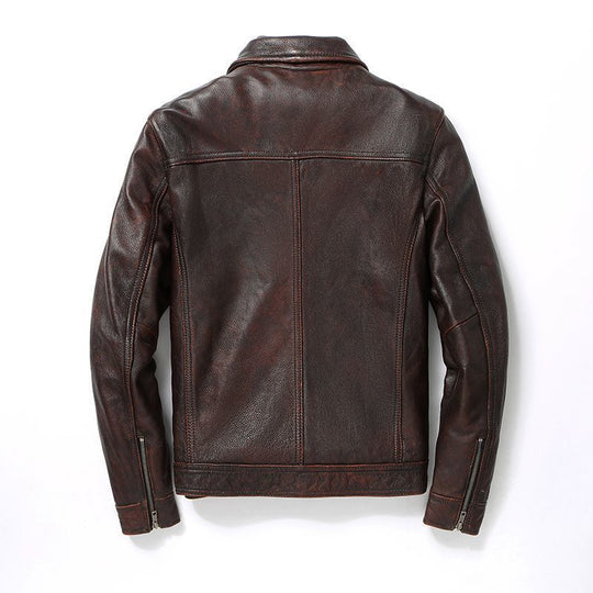 Herren Lederjacke im Worker-Stil mit Brusttaschen und durchgehendem Reißverschluss Shop Nory