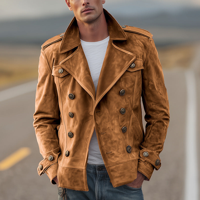 Herren Doppelreihige Wildlederjacke im Aviator‑Stil mit Epauletten Shop Nory
