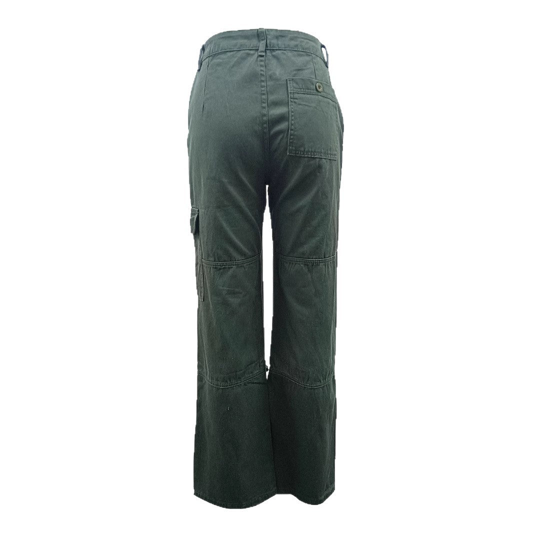 Damen Hochtaillierte Cargo-Palazzo-Hose mit Nahtsegmenten und seitlicher Klapptasche Shop Nory