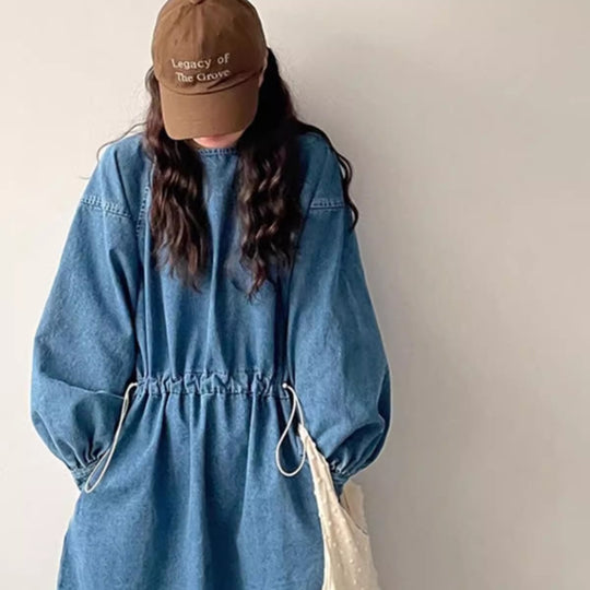 Damen Denim-Midikleid mit Kordelzugtaillierung Shop Nory