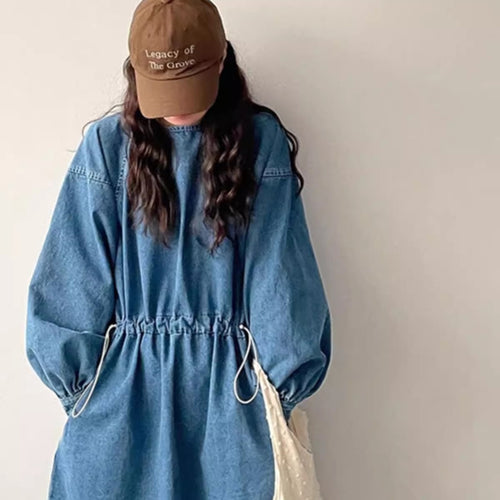 Damen Denim-Midikleid mit Kordelzugtaillierung Shop Nory