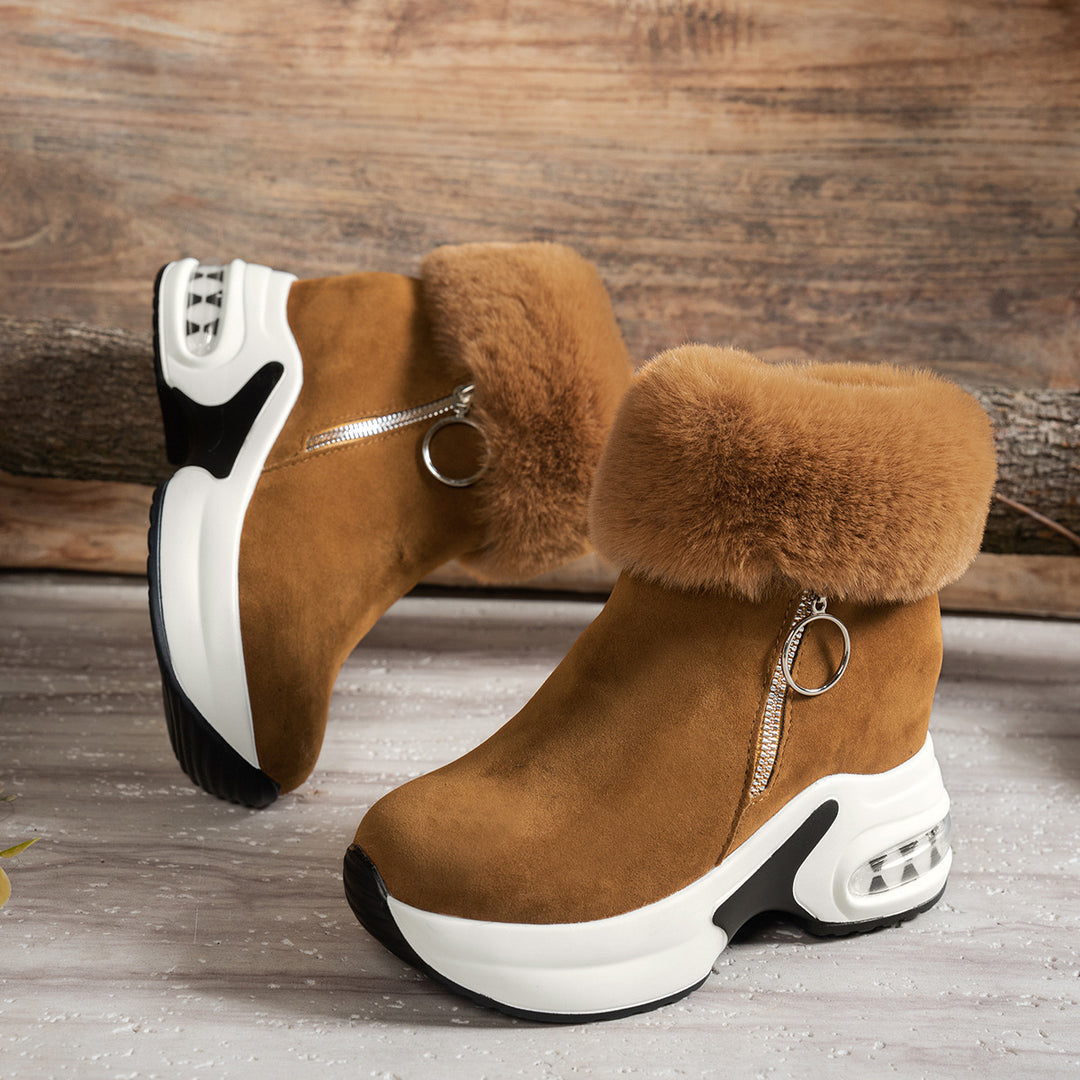 Damen Keilabsatz-Sneaker-Stiefelette mit Teddy-Kragen und Reißverschluss Shop Nory
