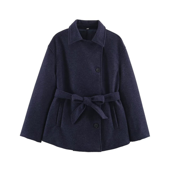 Damen Kurzmantel im Wickelstil mit Taillengürtel und kastiger Silhouette Shop Nory