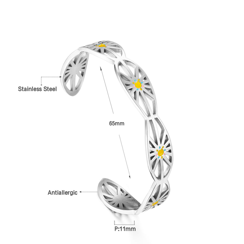 Damen offener Armreif mit floralen Mustern aus hochwertigem Edelstahl und goldplattierter Oberfläche Shop Nory