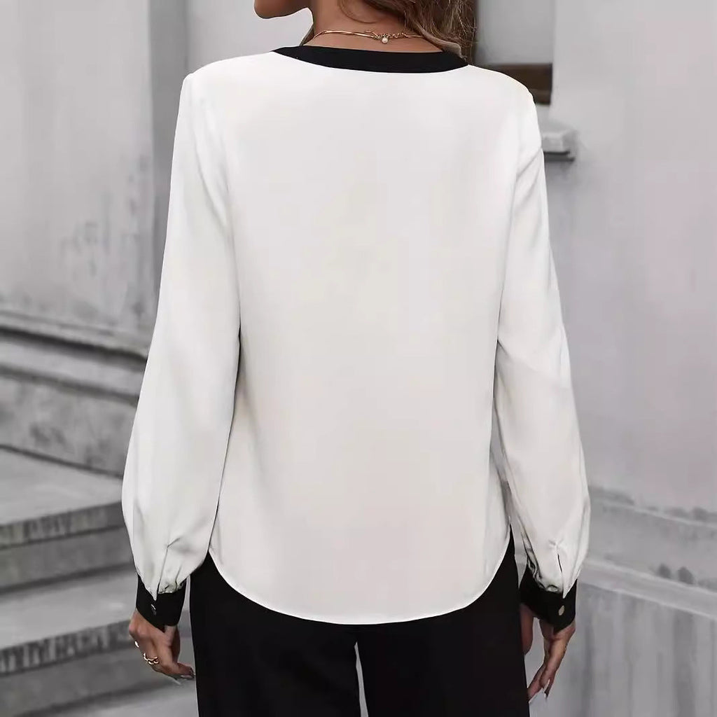 Damen elegante Bluse mit kontrastierenden Details
