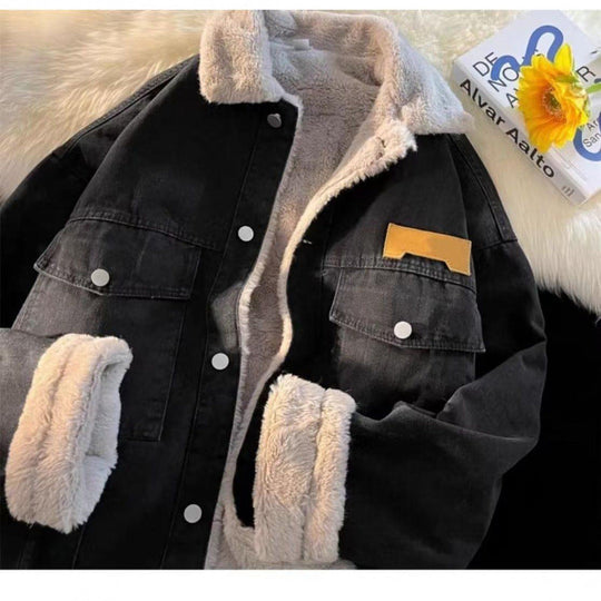 Damen oversized Jeansjacke mit Innenfutter aus Teddyfell