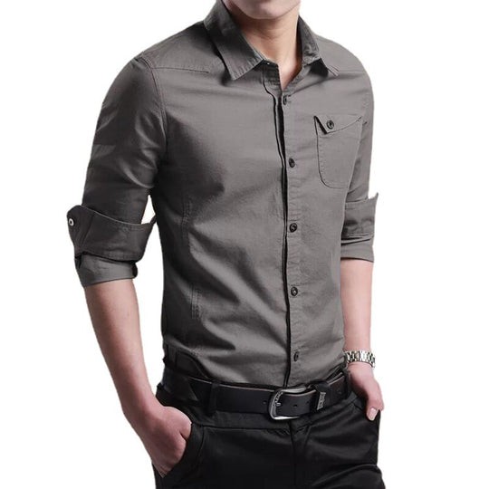 Herren Slim-Fit Baumwollhemd mit Brusttasche und Kontrastknöpfen Shop Nory