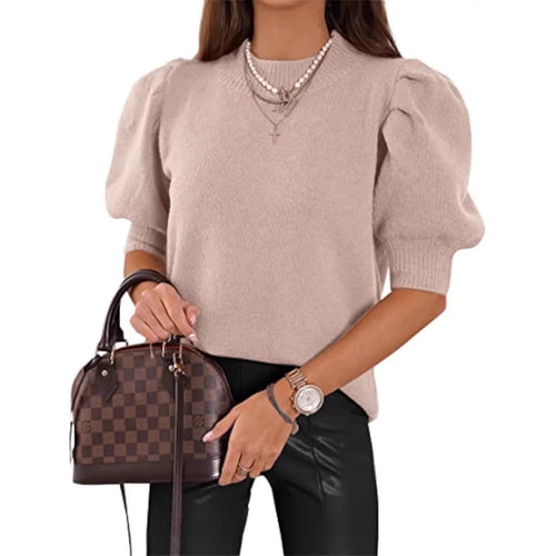 Damen Kurzgeschnitteter Feinstrickpullover mit Puffärmeln und Rippbündchen Shop Nory