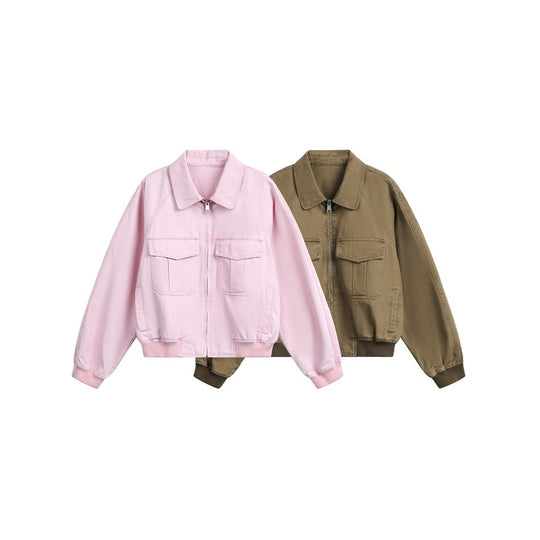 Damen Kurz geschnittene Boxy-Blousonjacke aus Baumwollmix mit Pattentaschen und durchgehendem Reißverschluss Shop Nory