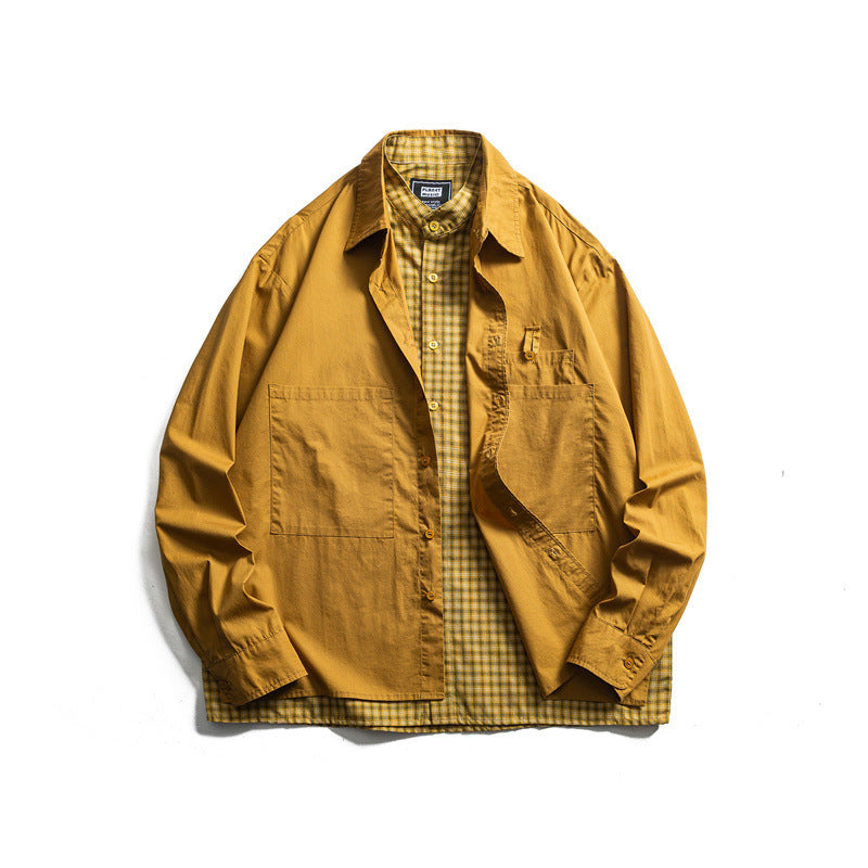 Herren Lagenlook-Overshirt mit aufgesetzten Fronttaschen, lockerer Passform und kariertem Untertritt Shop Nory