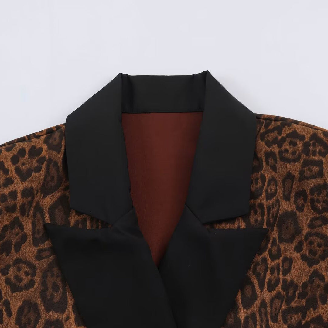 Damen Doppelreihiger Mantel mit Leopardenmuster und Satin-Schalkragen Shop Nory