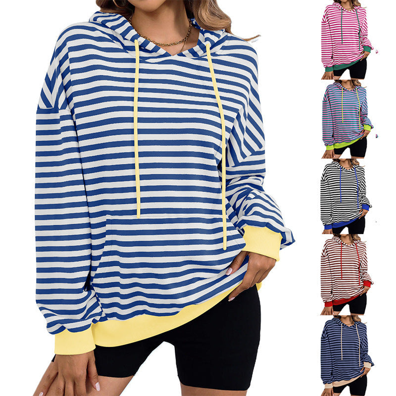 Damen gestreifter Kapuzenpullover mit stylischer Kängurutasche