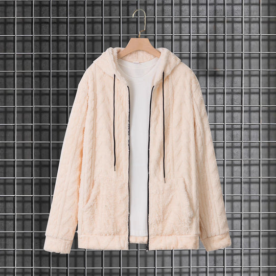 Herren kuschelige Kapuzenjacke aus Teddyfleece mit durchgehendem Reißverschluss und Kängurutaschen Shop Nory